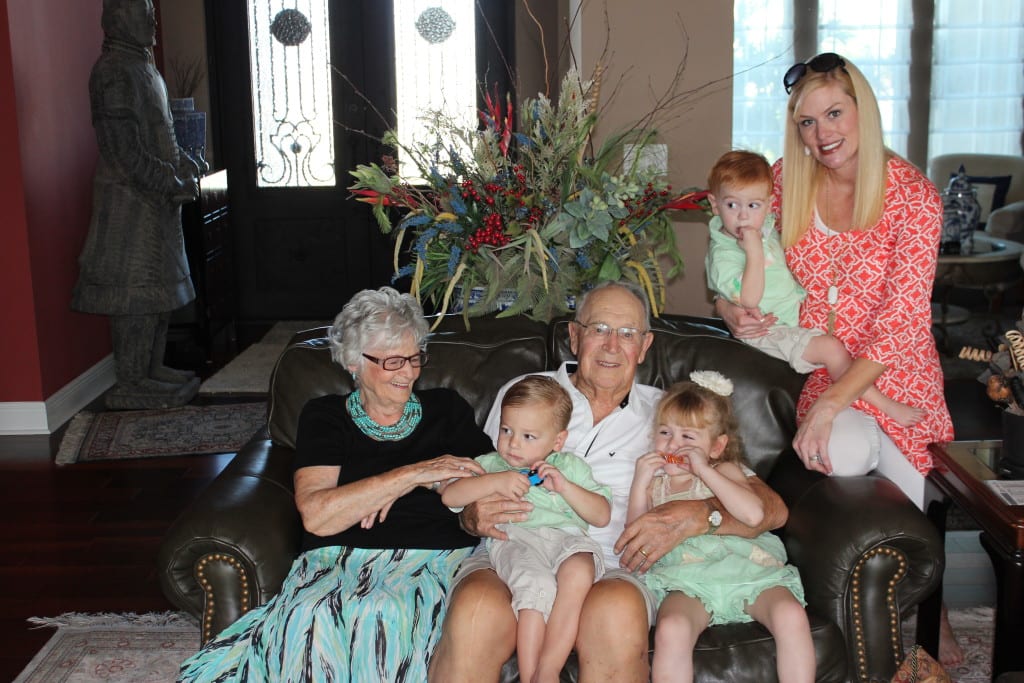 Grandpa Joe and Evelyn with the kids and I. I had to get into the photo holding Alex because he was not being as cooperative at Brielle and Charlie.