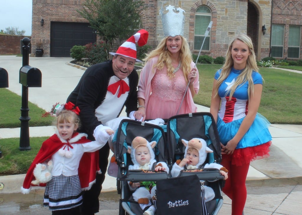 Justin (Cat in The Hat), Me (Magdalena- dressed as Glenda the good witch), Taylor (Captain America), Brielle (who dressed as Cindy Lou Whoo from The Grinch), Charlie, and Alex (my little sheep).